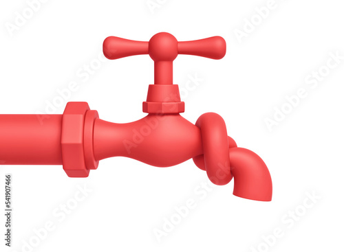 Red water tap tied in knot isolated on white. Economic sanctions concept. Clipping path included