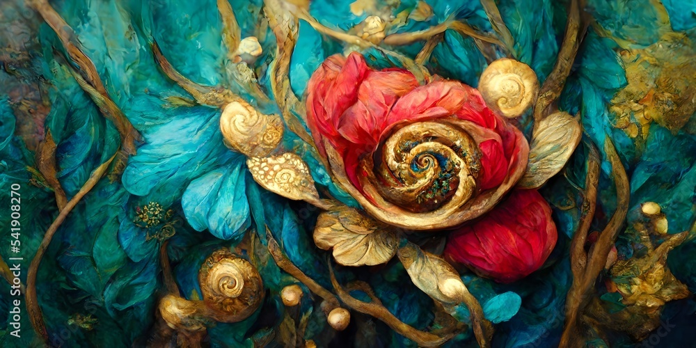 Naklejka premium Abstract floral organic wallpaper background. no frame oil painting an abstract figurative magical rose flower illustration