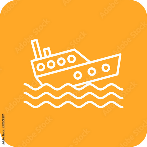 Boat Sink Line Round Corner Background Icon