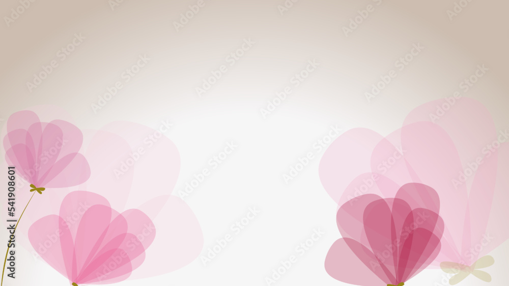 Abstract art vector pink flowers on light pink gradient background. Vector background for banner, poster, web and packaging