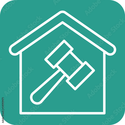 House Auction Line Round Corner Background Icon