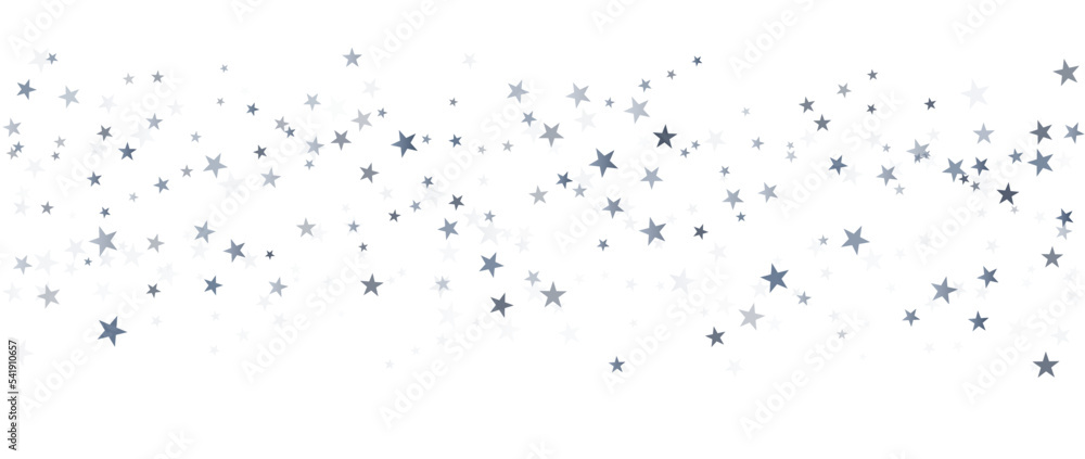 Silver stars vector background, sparkling Christmas confetti falling isolated on white. magic shining flying stars glitter backdrop, sparkle border