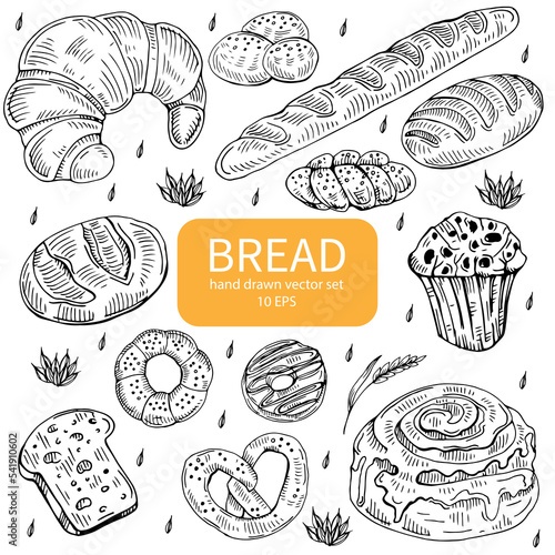 Bread set. Pen sketch converted to vectors.