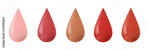 Foundation drops. Make up liquid bb cream foundation beige tints. Red lipstick tone. Vector illustration.