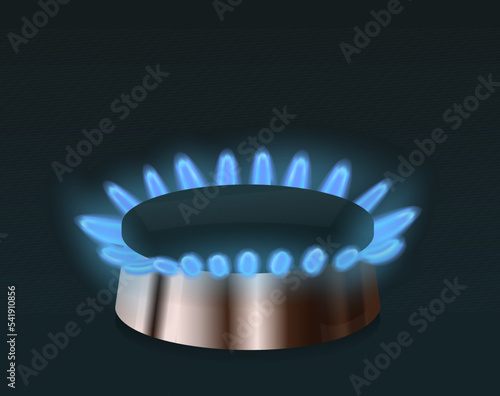 Gas. Burning burner. Gas stove flame. Blue natural gas. Vector illustration.