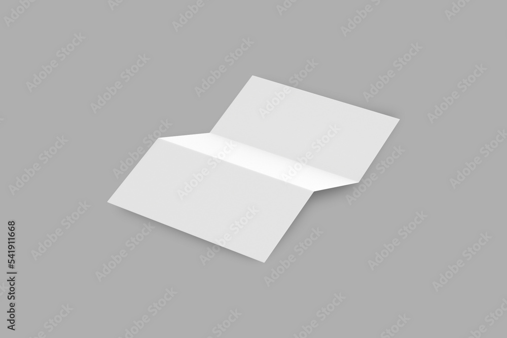 Blank Trifold Paper Leaflet On Gray Background Isolated. Mock Up Template Ready For Your Design.3d rendering. Blank Trifold Paper Leaflet On Gray Background Isolated. Mock Up Template Ready For Your Design.3d rendering.