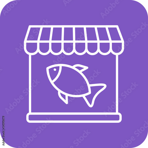 Fish Shop Line Round Corner Background Icon