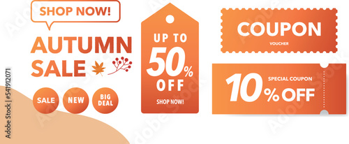 秋のセールクーポンのベクターデザインセット