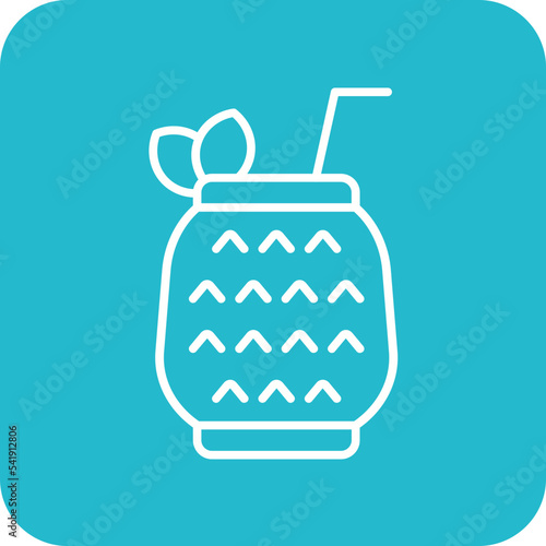Pina Colada Line Round Corner Background Icon