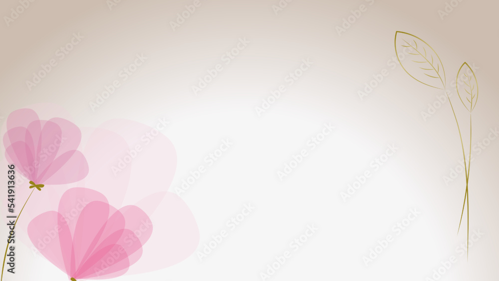 Naklejka premium Abstract art vector pink flowers and green leaves on light pink gradient background. Vector background for banner, poster, web and packaging