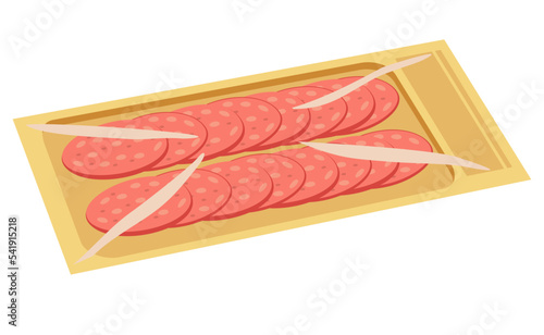Sausage slices vacuum packed icon isolated on white background.