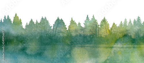 Abstract watercolor forest. Forest isolated illustration template on white background.