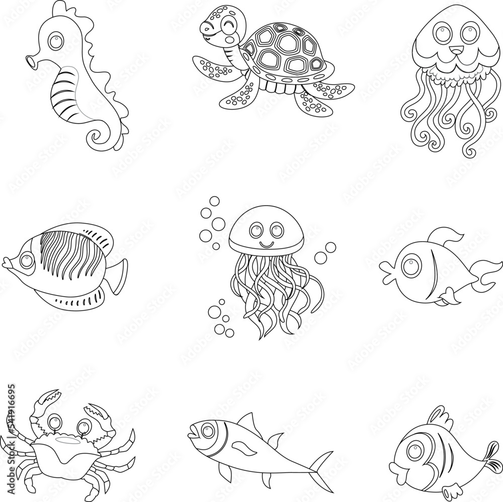 Ocean icon flat icon outline collection set Ocean icon flat icon outline collection set