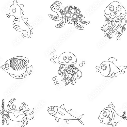 Ocean icon flat icon outline collection set