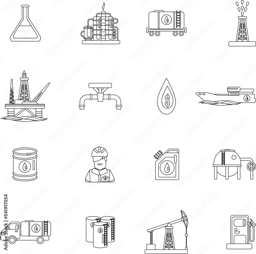 Oil industry outline flat vector icon collection set Oil industry outline flat vector icon collection set