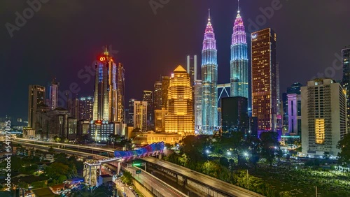 Petronas KLCC Twin Tower building with the color of Petronas GP Motorsports theme photo