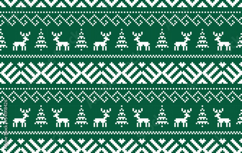 Christmas winter seamless vector pattern. Pixel deers and christmas trees photo