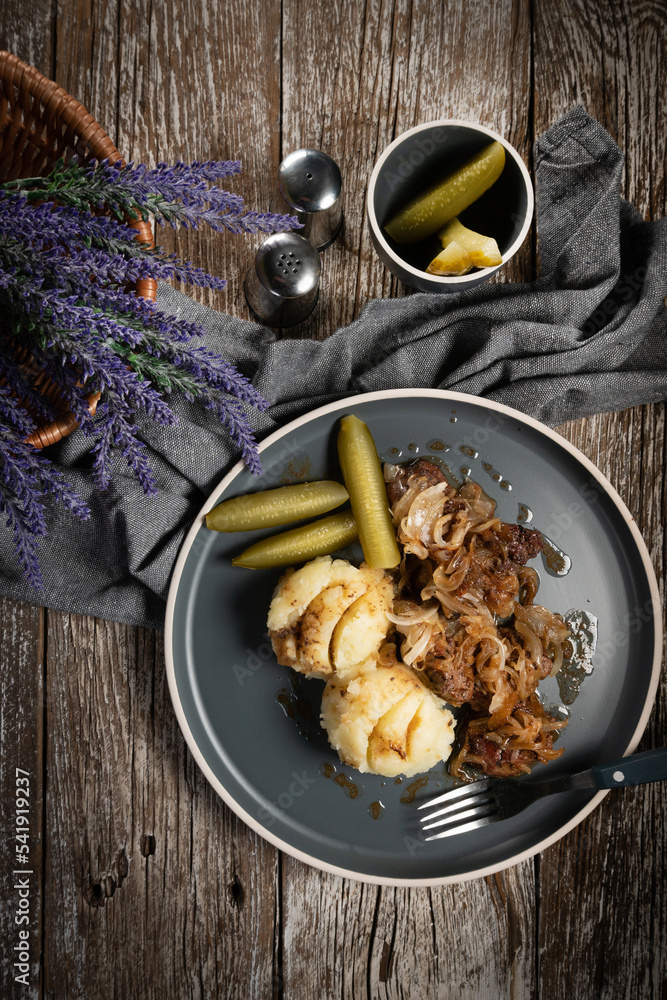 Fried liver with onion. Fried liver with onion.