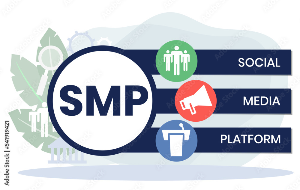 SMP Social Media Platform acronym, concept background. vector