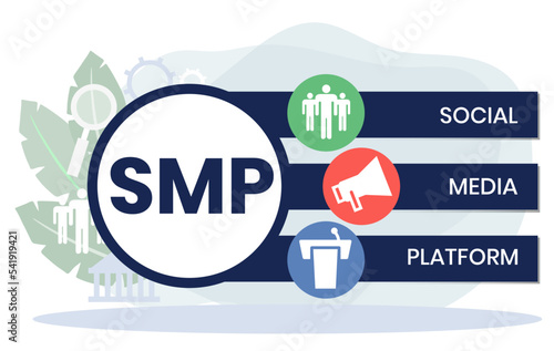 SMP - Social Media Platform acronym, concept background. vector illustration concept with keywords and icons. lettering illustration with icons for web banner, flyer, landing page