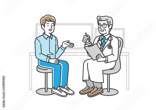 医者に診察を受ける若い男性のイラスト素材
