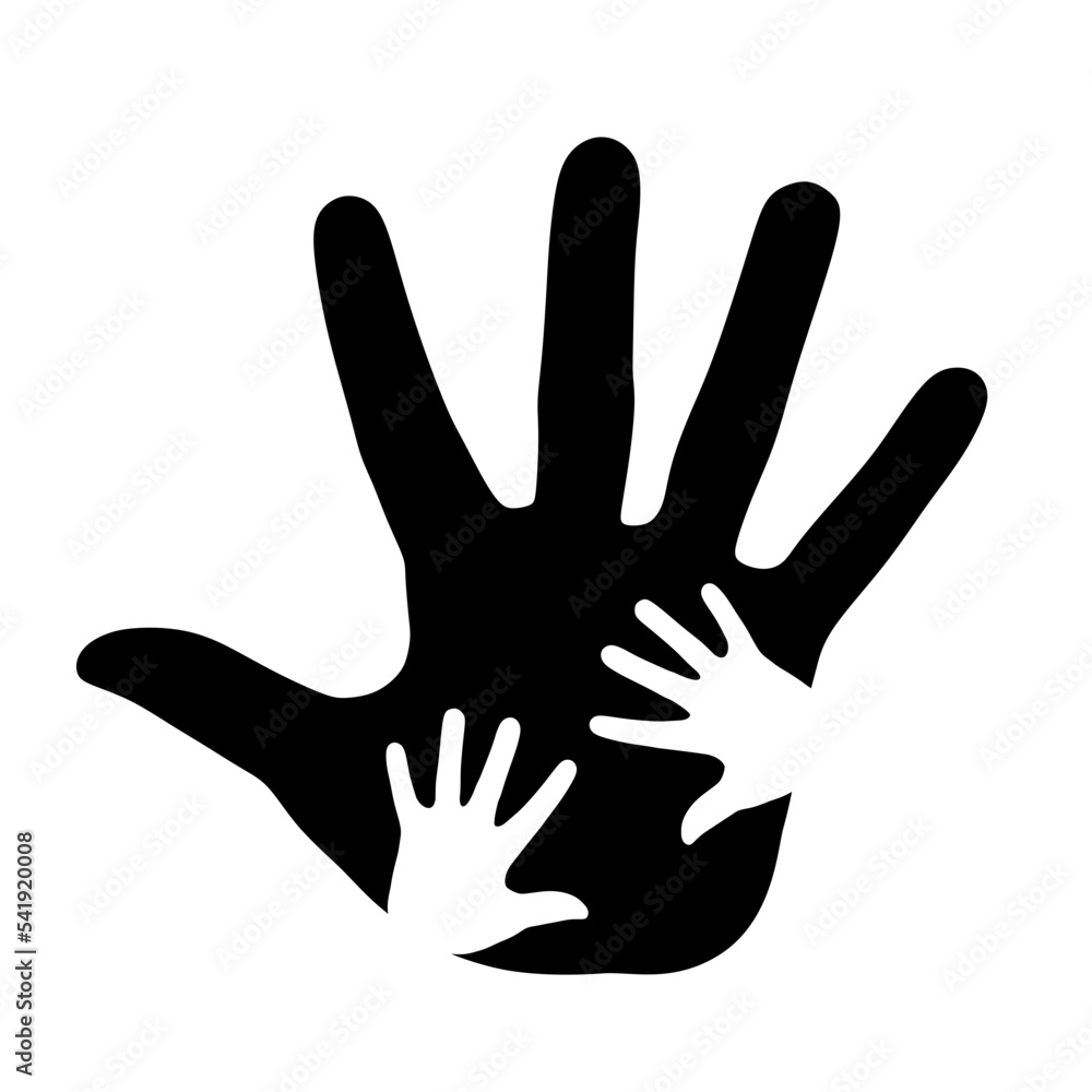 Silhouette of a man's palm with children's hands Silhouette of a man's palm with children's hands