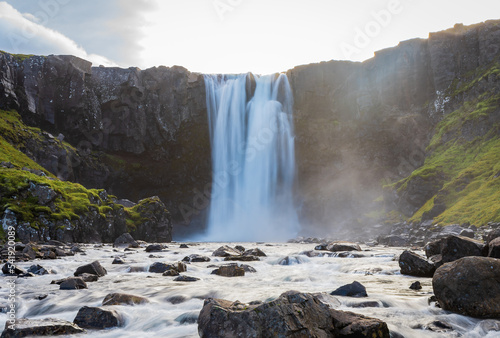 Landscape of the Gufufoss Waterfall (Iceland)