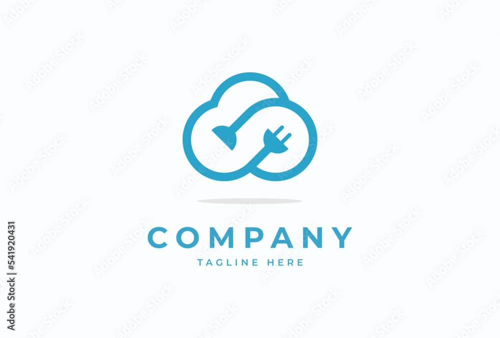 Cloud logo design, cloud with electric plug icon combination, flat design logo template, vector illustration Cloud logo design, cloud with electric plug icon combination, flat design logo template, vector illustration