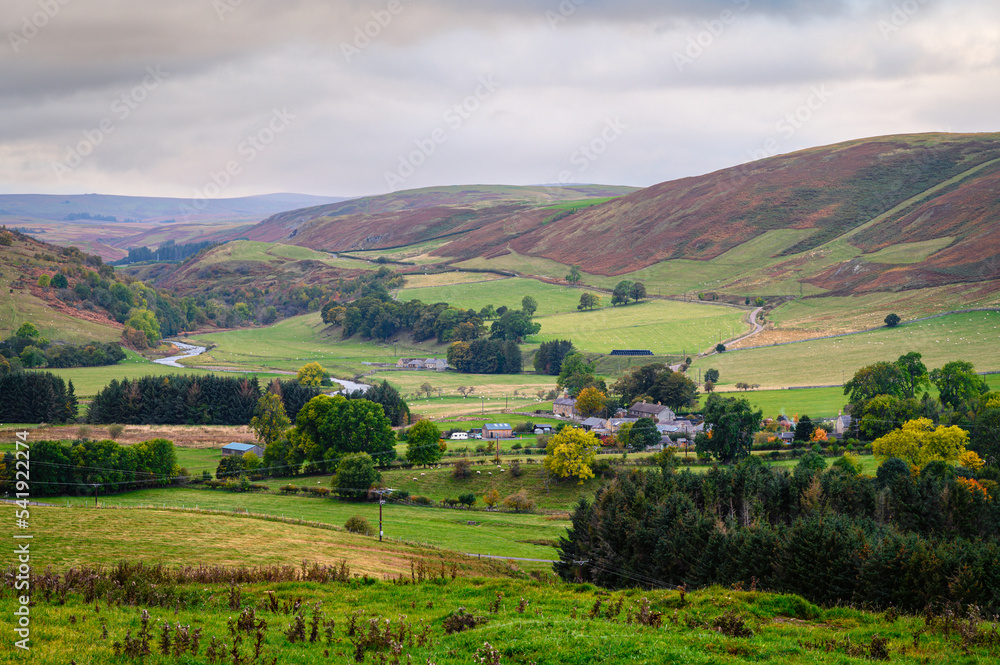 Obraz premium Alwinton Village in Upper Coquetdale, the remote valley is located in the Cheviot Hills close to the Scottish Border in Northumberland National Park