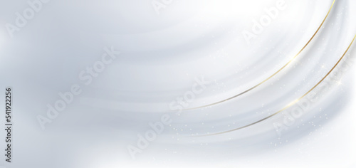 Luxury grey and white curved lines background with golden line and lighting effect sparkle.