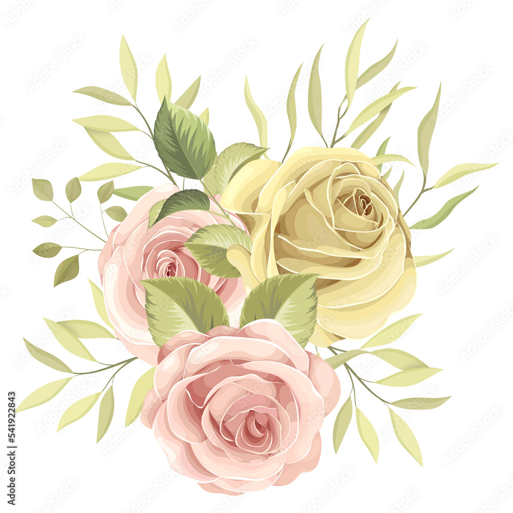 Fototapeta premium Beautiful bouquet of roses with leaves