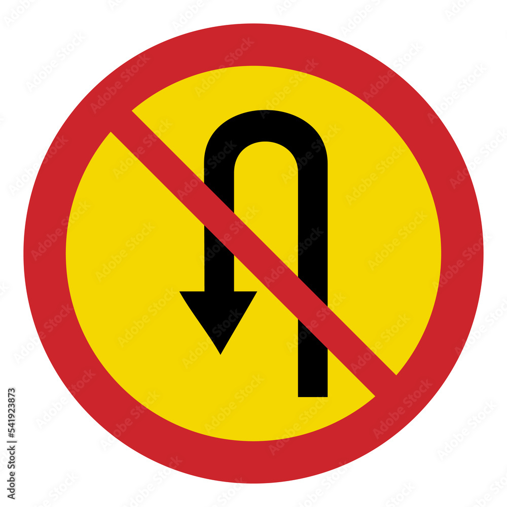 Prohibited road signs. U-turn prohibited. Traffic signs. Prohibited road signs. U-turn prohibited. Traffic signs.
