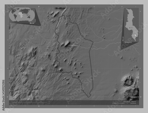 Chiradzulu, Malawi. Grayscale. Labelled points of cities photo