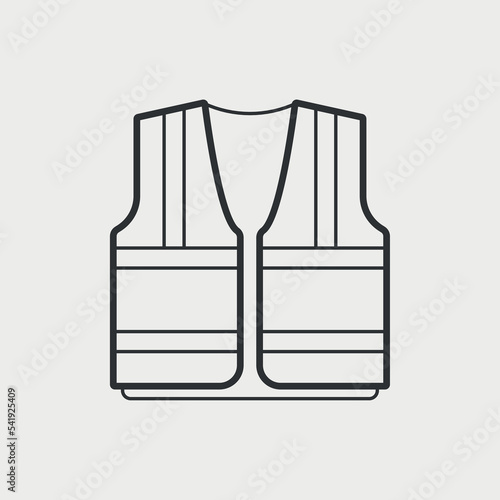 Safety  vest with reflective stripes line icon set. Uniform for workers, police, press, media, security. Vector illustration