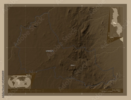 Dowa, Malawi. Sepia. Labelled points of cities photo