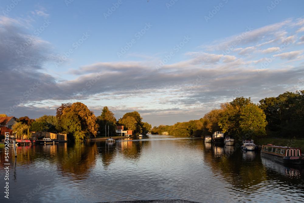 Autumn River Thames view from Sunbury Locks looking downstream