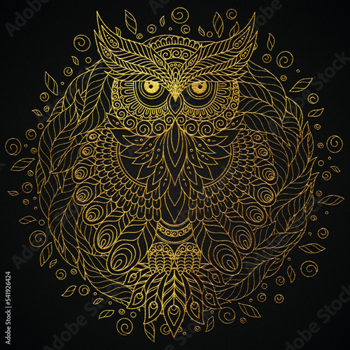 Golden vector Zentangle owl photo