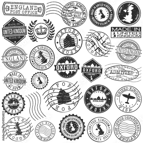 Oxford, UK Set of Stamp. Vector Art Postal Passport Travel Design. Travel and Business Seals.