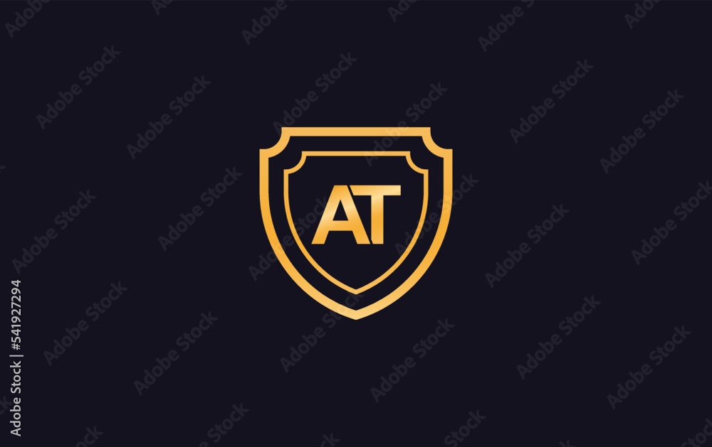 Shield protection symbol and royal luxury shield monogram AT vector design. shield protection logo Shield protection symbol and royal luxury shield monogram AT vector design. shield protection logo