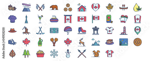 Collection of icons related to Canada country , including icons like Moose, Location, Nature and more. vector illustrations, Pixel Perfect set