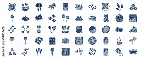 Collection of icons related to Candies and sweets, including icons like ball lollipop, Candy and more. vector illustrations, Pixel Perfect set
