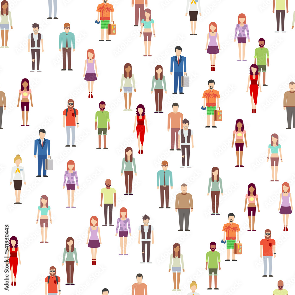 People seamless pattern. Various human characters standing