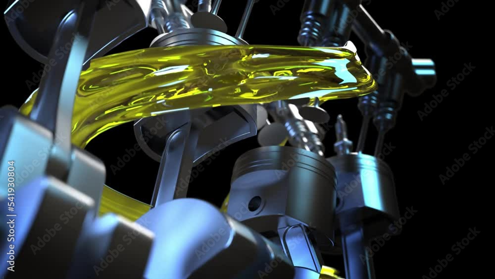 3D illustration of engine and lubricant with a certificate to protect ...