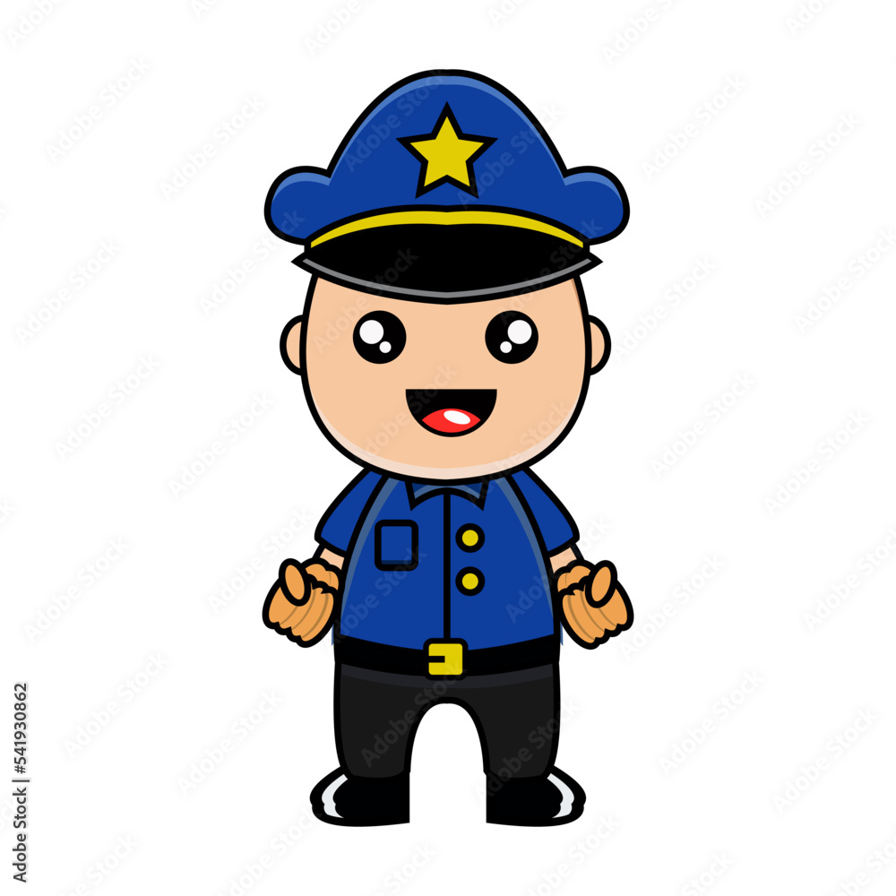 cute police illustration vector with smiling expression