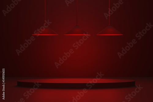 red room podium display with romantic mood and low light,scene for a sex shop product 3d render
