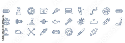 
Collection of icons related to Car parts and automobile, including icons like Air filter, Baring, Car battery and more. vector illustrations, Pixel Perfect set
