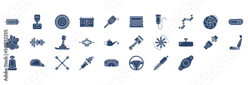 
Collection of icons related to Car parts and automobile, including icons like Air filter, Baring, Car battery and more. vector illustrations, Pixel Perfect set
