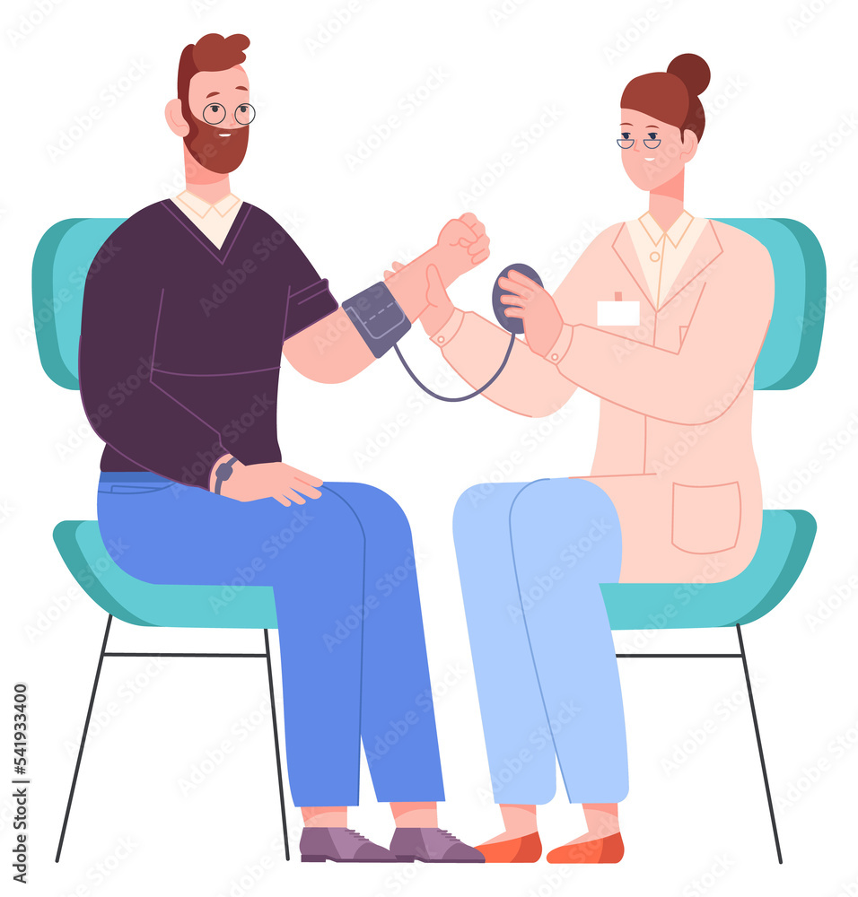 Fototapeta premium Nurse checking patient blood pressure. Medical examination