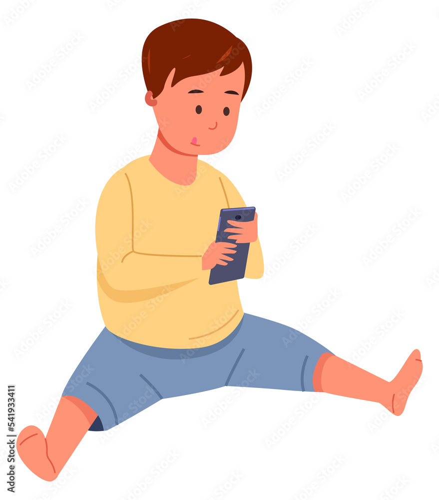 Little boy playing on smartphone. Kid digital addiction