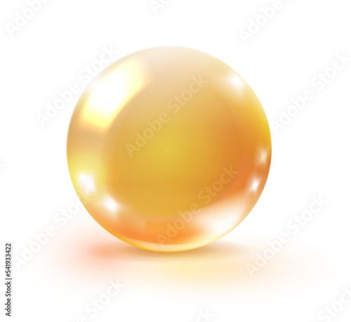 Golden essence drop. Realistic shining oil bubble
